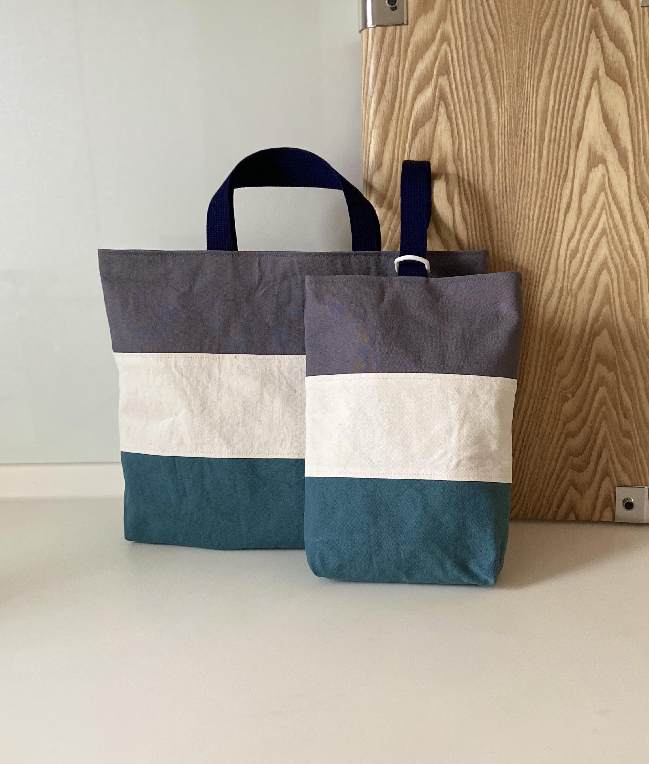 【受注生産】レッスンバッグ ヒッコリー 11号帆布・シューズバッグ 2点セット  グレー