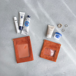 ″本革　スエード　クリアー　ポーチ″ オレンジ　Sサイズ　ピッグスエード　シンプル　小物入れ　秋　冬　クリスマス 8枚目の画像