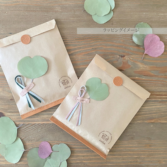 ″本革　スエード　クリアー　ポーチ″ オレンジ　Sサイズ　ピッグスエード　シンプル　小物入れ　秋　冬　クリスマス 17枚目の画像