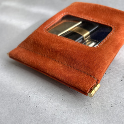 ″本革　スエード　クリアー　ポーチ″ オレンジ　Sサイズ　ピッグスエード　シンプル　小物入れ　秋　冬　クリスマス 5枚目の画像
