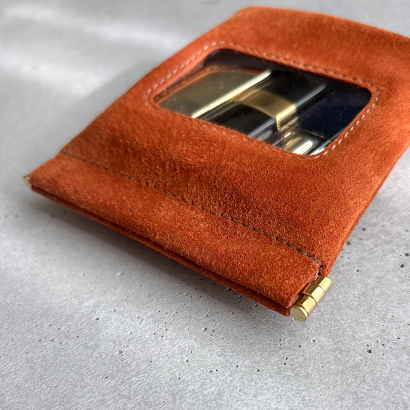 ″本革　スエード　クリアー　ポーチ″ オレンジ　Sサイズ　ピッグスエード　シンプル　小物入れ　秋　冬　クリスマス 5枚目の画像