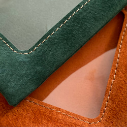 ″本革　スエード　クリアー　ポーチ″ オレンジ　Sサイズ　ピッグスエード　シンプル　小物入れ　秋　冬　クリスマス 10枚目の画像