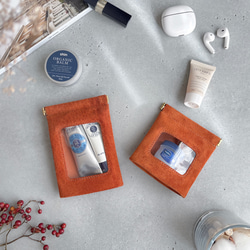 ″本革　スエード　クリアー　ポーチ″ オレンジ　Sサイズ　ピッグスエード　シンプル　小物入れ　秋　冬　クリスマス 9枚目の画像