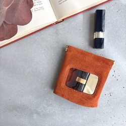 ″本革　スエード　クリアー　ポーチ″ オレンジ　Sサイズ　ピッグスエード　シンプル　小物入れ　秋　冬　クリスマス 1枚目の画像