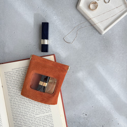 ″本革　スエード　クリアー　ポーチ″ オレンジ　Sサイズ　ピッグスエード　シンプル　小物入れ　秋　冬　クリスマス 6枚目の画像