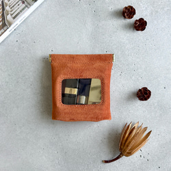 ″本革　スエード　クリアー　ポーチ″ オレンジ　Sサイズ　ピッグスエード　シンプル　小物入れ　秋　冬　クリスマス 4枚目の画像