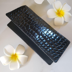 クロコダイル革 レディース・メンズ財布 二つ折り財布　ブラック　内部革ブラック　 3枚目の画像