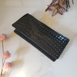 クロコダイル革 レディース・メンズ財布 二つ折り財布　ブラック　内部革ブラック　 10枚目の画像