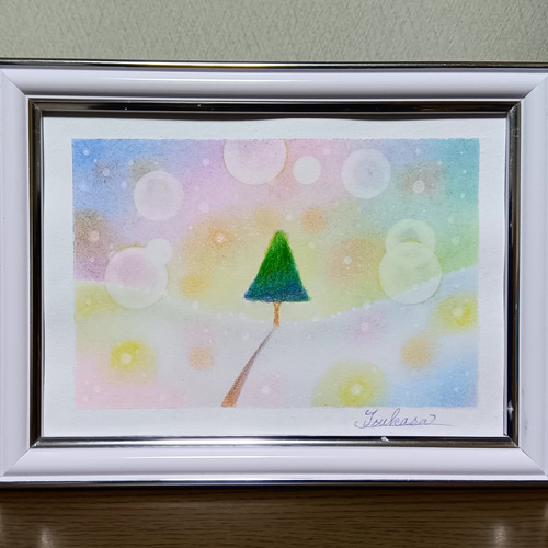 パステルアート 虹色の希望の空と希望の木 パステル画原画 絵画 T's