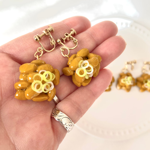 m*a様 遺品　アクセサリー　豆粒金　イヤリング刻印あり リニューアル！再販！ 納豆ネギのせ ピアスorイヤリング フェイク