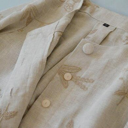 ★SALE★【XL】リネン100%総刺繡クルミ釦ポケット付きノーカラーシンプルなコート♪ 4枚目の画像