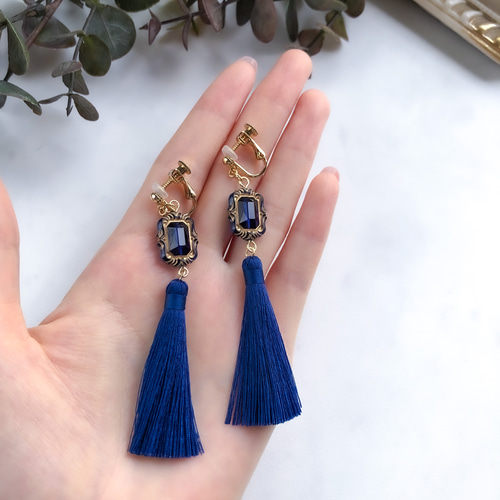 人気色✨アンティーク タッセル col.ロイヤルブルー【ピアス