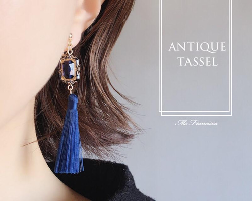 人気色✨アンティーク タッセル col.ロイヤルブルー【ピアス