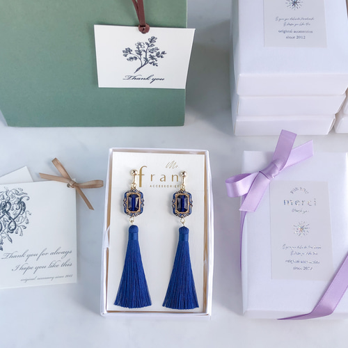 No.1199-Aツートンカラー☆ピアス・イヤリング(ブルー/ネイビー)