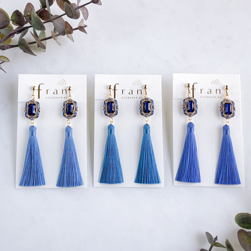 人気色✨アンティーク タッセル col.ロイヤルブルー【ピアス