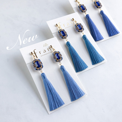 人気色✨アンティーク タッセル col.ロイヤルブルー【ピアス