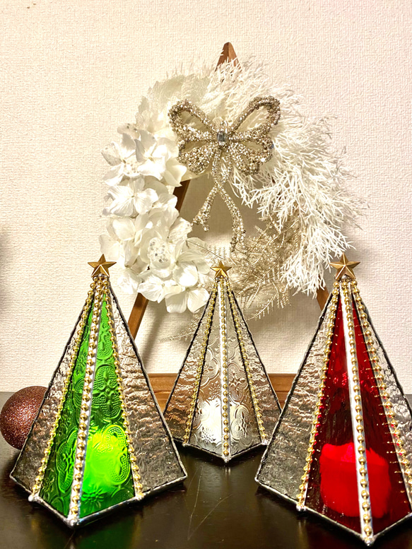 ♢ガラスのクリスマスツリー♢レッド&クリアーS♢ステンドグラス ♢ガラスのクリスマスツリー♢レッド&クリアーS♢ステンドグラス