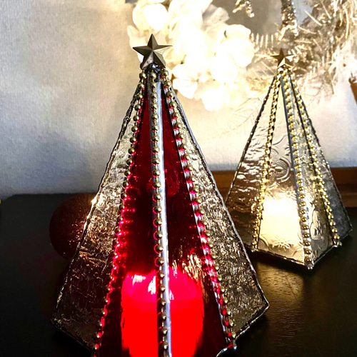 ♢ガラスのクリスマスツリー♢レッド&クリアーS♢ステンドグラス ♢ガラスのクリスマスツリー♢レッド&クリアーS♢ステンドグラス