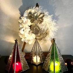 ♢ガラスのクリスマスツリー♢レッド&クリアーS♢ステンドグラス