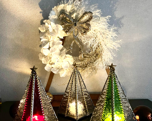 ♢ガラスのクリスマスツリー♢レッド&クリアーS♢ステンドグラス