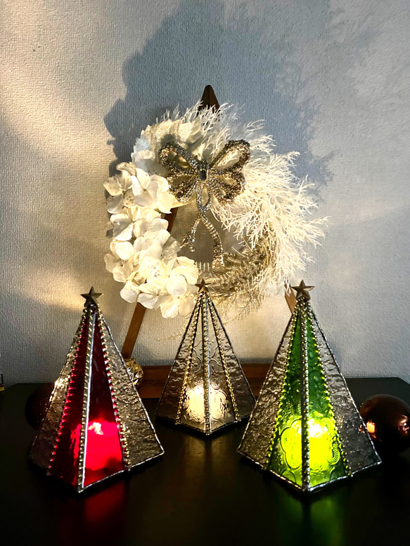 ♢ガラスのクリスマスツリー♢レッド&クリアーS♢ステンドグラス