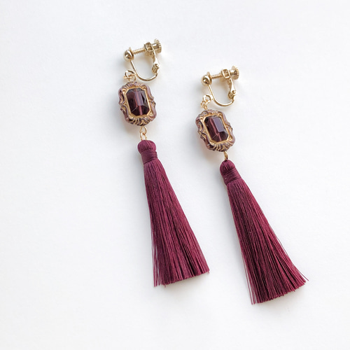 再販】アンティーク タッセル col. ワインボルドー【ピアス/イヤリング