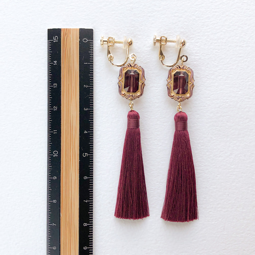 再販20　春　フリンジ　ボルドー　赤　ピアス　イヤリング　タッセル　アクセサリー B078…2way 赤×フリンジ タッセル イヤリングorピアス | pocarina