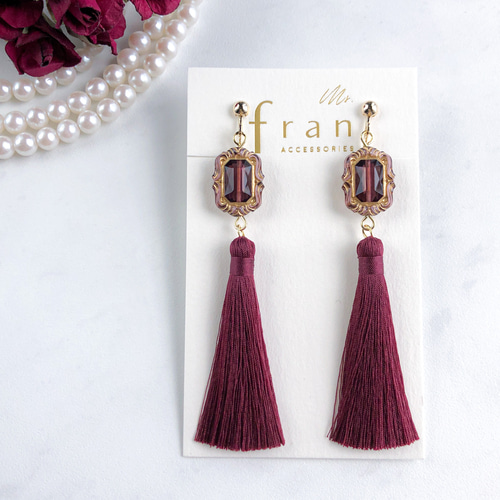 再販】アンティーク タッセル col. ワインボルドー【ピアス/イヤリング