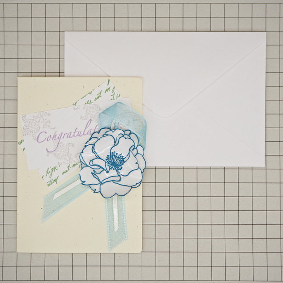 グリーティングカード「立体フラワー（ブルー）」※封筒付き /よもぎむしぱん 6枚目の画像