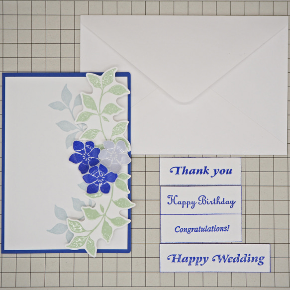 グリーティングカード「小花アラカルト（ブルー）」選べるメッセージ ※封筒付き /よもぎむしぱん 6枚目の画像
