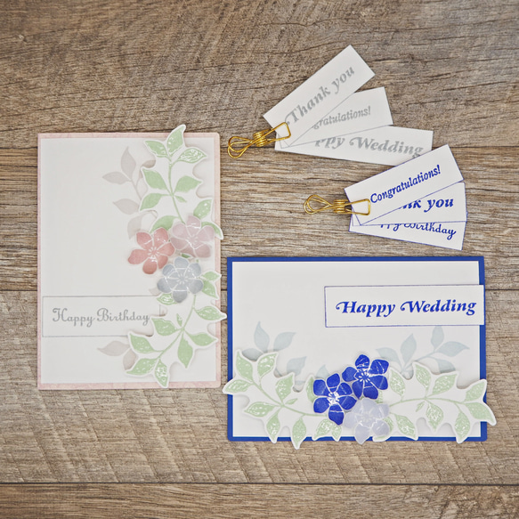 グリーティングカード「小花アラカルト（ブルー）」選べるメッセージ ※封筒付き /よもぎむしぱん 7枚目の画像