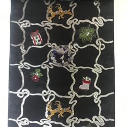 京都　西陣織　クリスマス　帯　正絹　ダークグレー 3枚目の画像