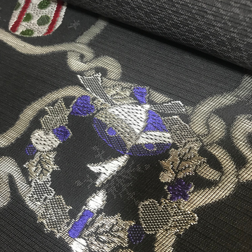 京都 西陣織 クリスマス 帯 正絹 ダークグレー 和装小物（帯・半襟