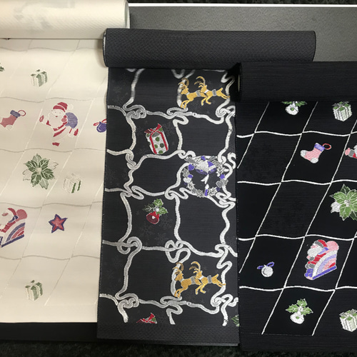 京都 西陣織 クリスマス 帯 正絹 ダークグレー 和装小物（帯・半襟