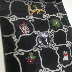 京都　西陣織　クリスマス　帯　正絹　ダークグレー 2枚目の画像
