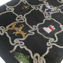 京都　西陣織　クリスマス　帯　正絹　ダークグレー 4枚目の画像