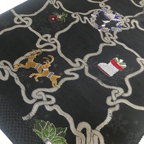 京都 西陣織 クリスマス 帯 正絹 ダークグレー 和装小物（帯・半襟