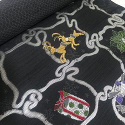 京都　西陣織　クリスマス　帯　正絹　ダークグレー 5枚目の画像