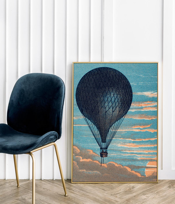 【NO.277】青色の気球と夕日ヴィンテージイラストポスター☆レトロノスタルジー個性的スタイリッシュモダンアートA3A2 9枚目の画像