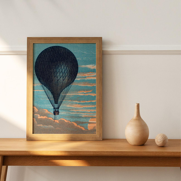 【NO.277】青色の気球と夕日ヴィンテージイラストポスター☆レトロノスタルジー個性的スタイリッシュモダンアートA3A2 5枚目の画像