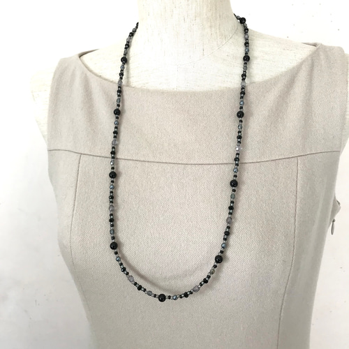 一連 クラシカルロングネックレス 黒 ブラック チェコガラス ビーズ