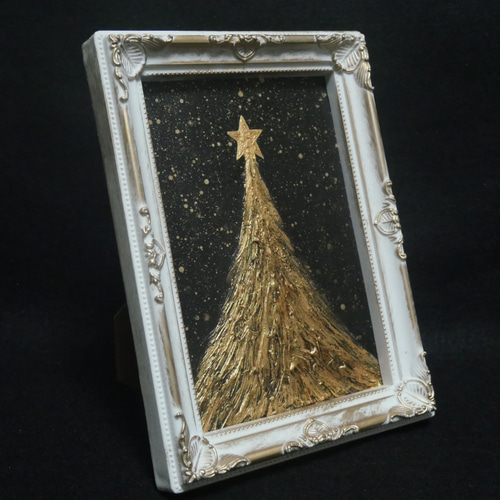 油絵 油彩 油彩画 絵 絵画 ミニ絵画【黄金クリスマスツリー】 絵画