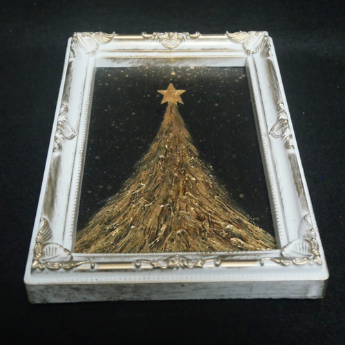 油絵 油彩 油彩画 絵 絵画 ミニ絵画【黄金クリスマスツリー】 油絵 油彩 油彩画 絵 絵画 ミニ絵画【黄金クリスマスツリー