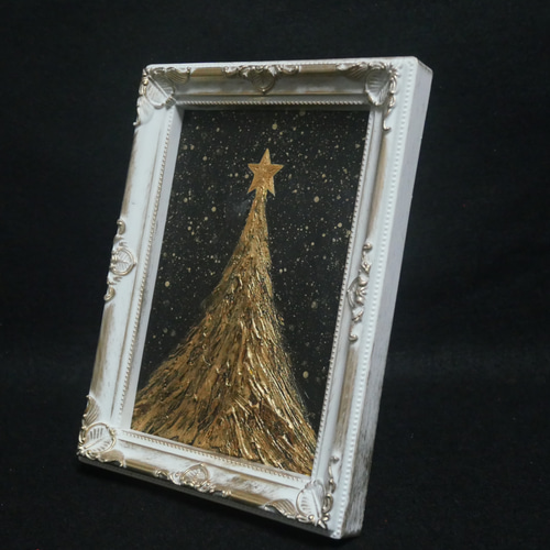 油絵 油彩 油彩画 絵 絵画 ミニ絵画【黄金クリスマスツリー】 絵画