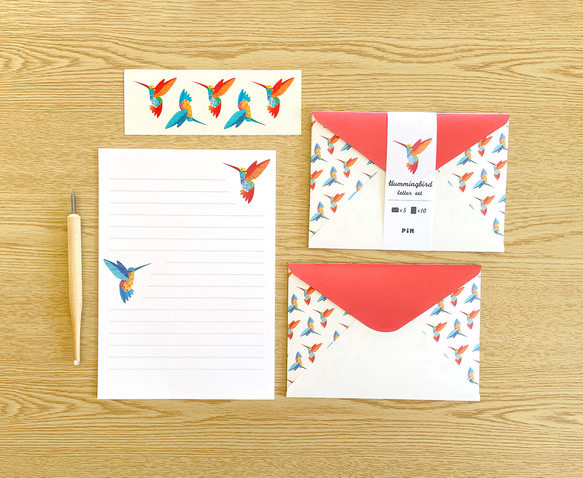 ハチドリのレターセット（シール付）洋2封筒 A5便箋 手紙 お礼状 ファンレター 動物 鳥 おしゃれ 可愛い 2枚目の画像
