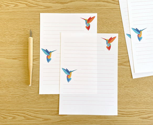 ハチドリのレターセット（シール付）洋2封筒 A5便箋 手紙 お礼状 ファンレター 動物 鳥 おしゃれ 可愛い 3枚目の画像