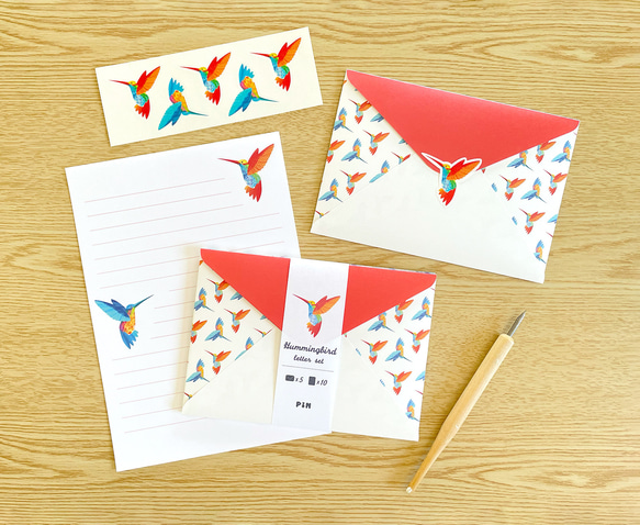 ハチドリのレターセット（シール付）洋2封筒 A5便箋 手紙 お礼状 ファンレター 動物 鳥 おしゃれ 可愛い 9枚目の画像