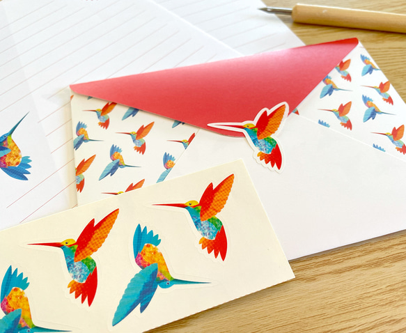 ハチドリのレターセット（シール付）洋2封筒 A5便箋 手紙 お礼状 ファンレター 動物 鳥 おしゃれ 可愛い 8枚目の画像