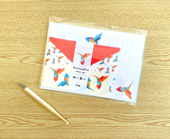 ハチドリのレターセット（シール付）洋2封筒 A5便箋 手紙 お礼状 ファンレター 動物 鳥 おしゃれ 可愛い 10枚目の画像