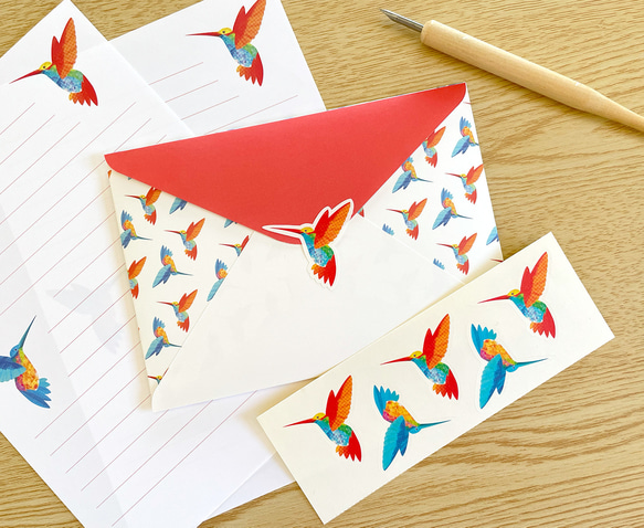ハチドリのレターセット（シール付）洋2封筒 A5便箋 手紙 お礼状 ファンレター 動物 鳥 おしゃれ 可愛い 7枚目の画像